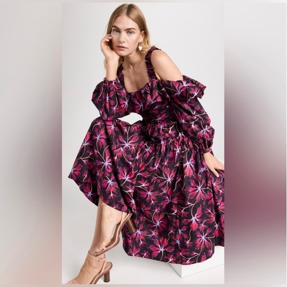 Ulla Johnson Caprice Floral Cold Shoulder Long Slv Cotton Dress (new) - Picture 1 of 9